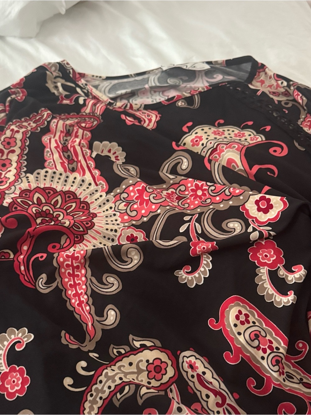Vava by Joy Han Black Paisley Blouse with Pink and Cream Motif